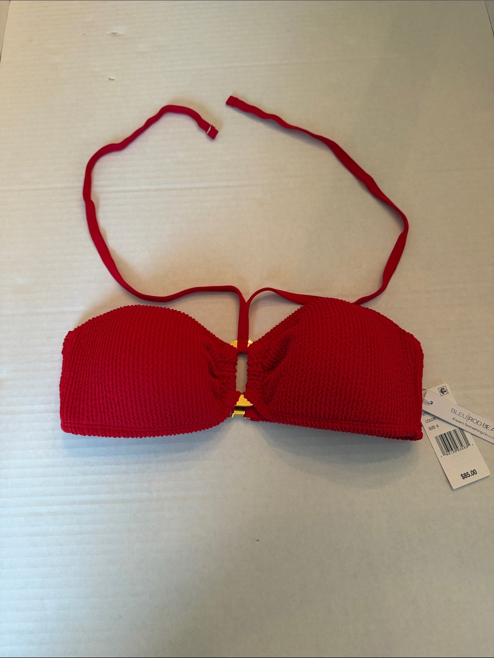 Bleu Rod Beattie Red Bandeau Bikini Top with Gold Accent NWT size 6